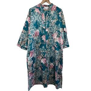 Miss Elaine Rose Paisley Print Size Large Full Zip Satin Robe House Coat Mumu